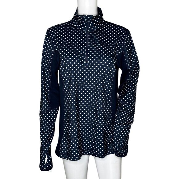 Lands End Jacket Womens Medium Black White Polka Dot 1/4 Zip Everyday Casual - Picture 1 of 11